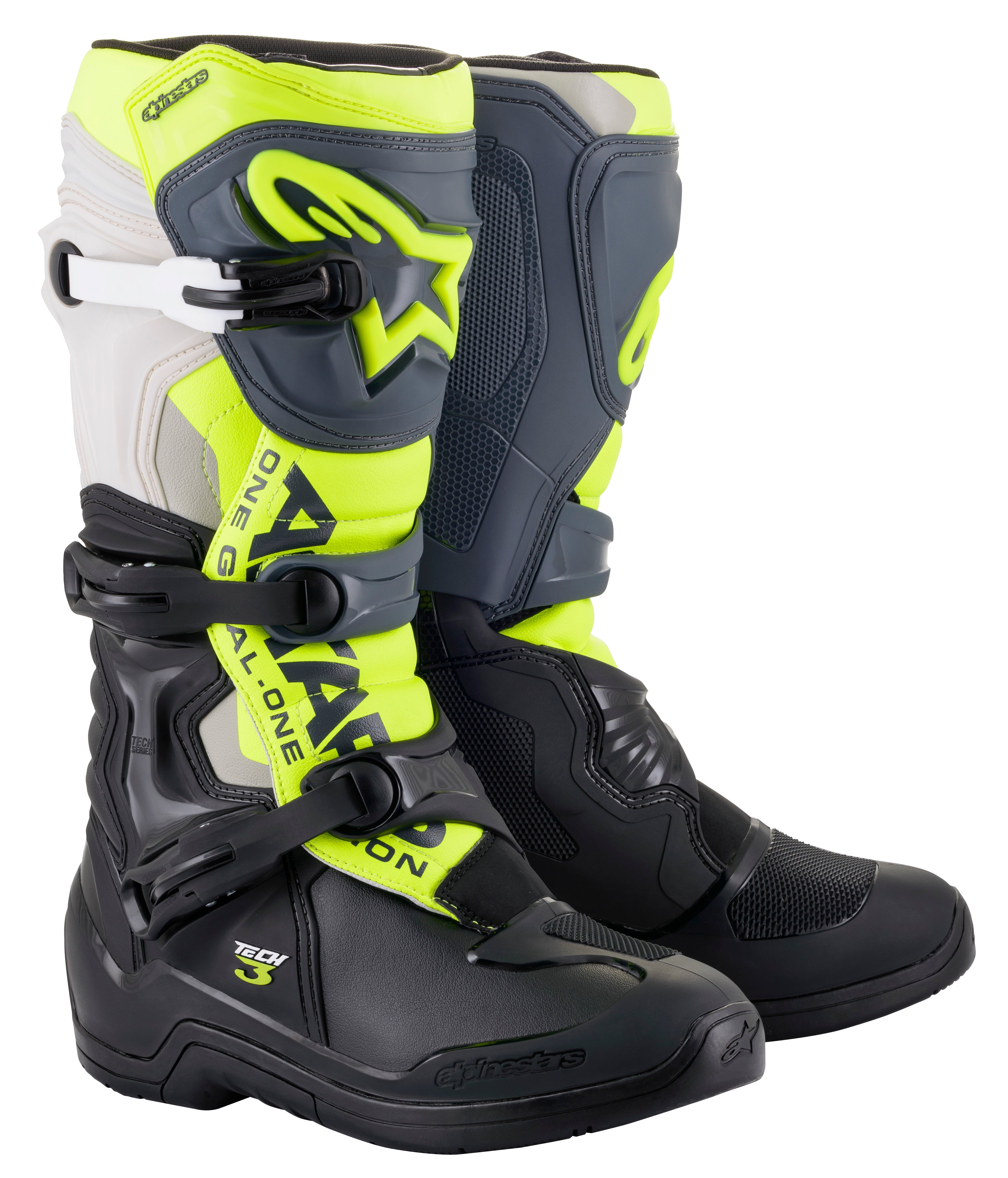 Alpinestars Tech 3 Boots Black/Cool Grey/Yellow/Fluo Size 11   2013018 1055 11