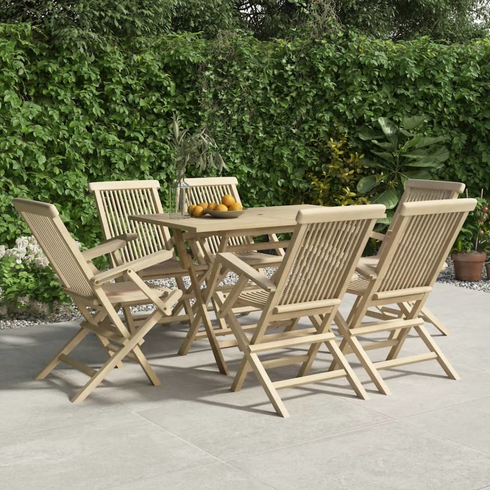 2736 Folding Patio Chairs 6 pcs Gray 22"x24"x35" Solid Wood Teak