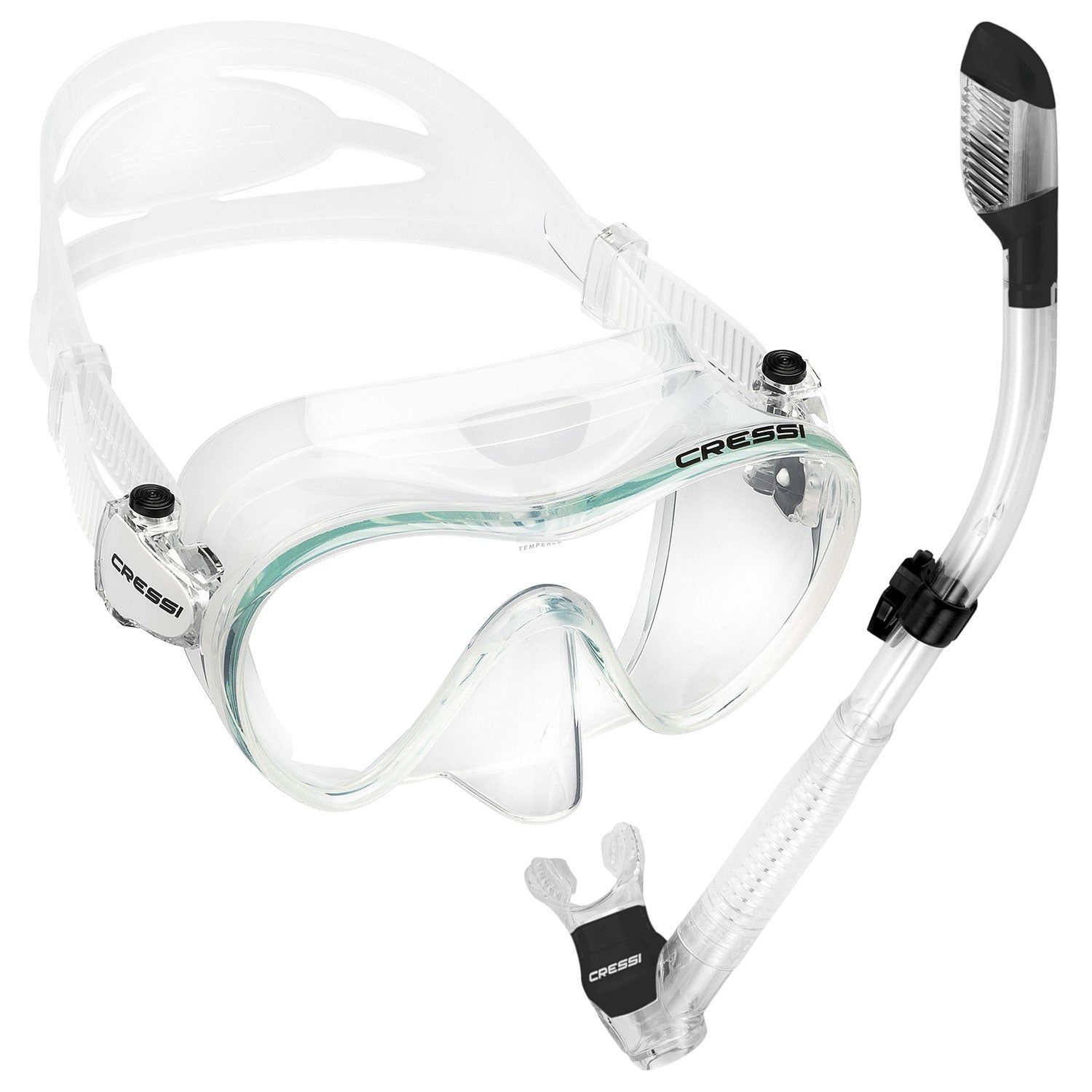 Used Cressi Frameless Dive Mask and Supernova Dry Snorkel Combo Clear