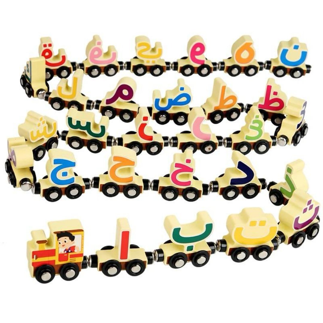 SHERIFCO Educational Arabic and Russian Learning Toy Train for Kids : 77HD Pull Along Magnetic Cartoon Train