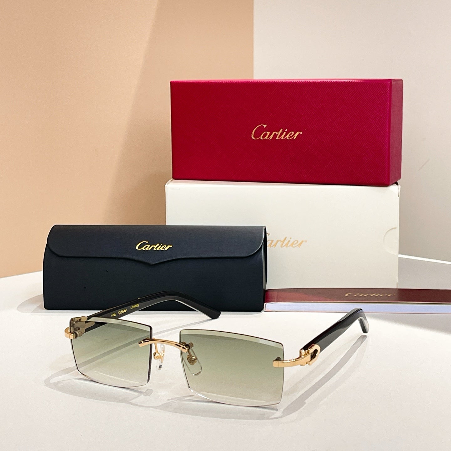 CARTIER SUNGLASSES C DE RIMLESS RECTANGULAR FRAME SUNGLASSES  571828 IN METAL