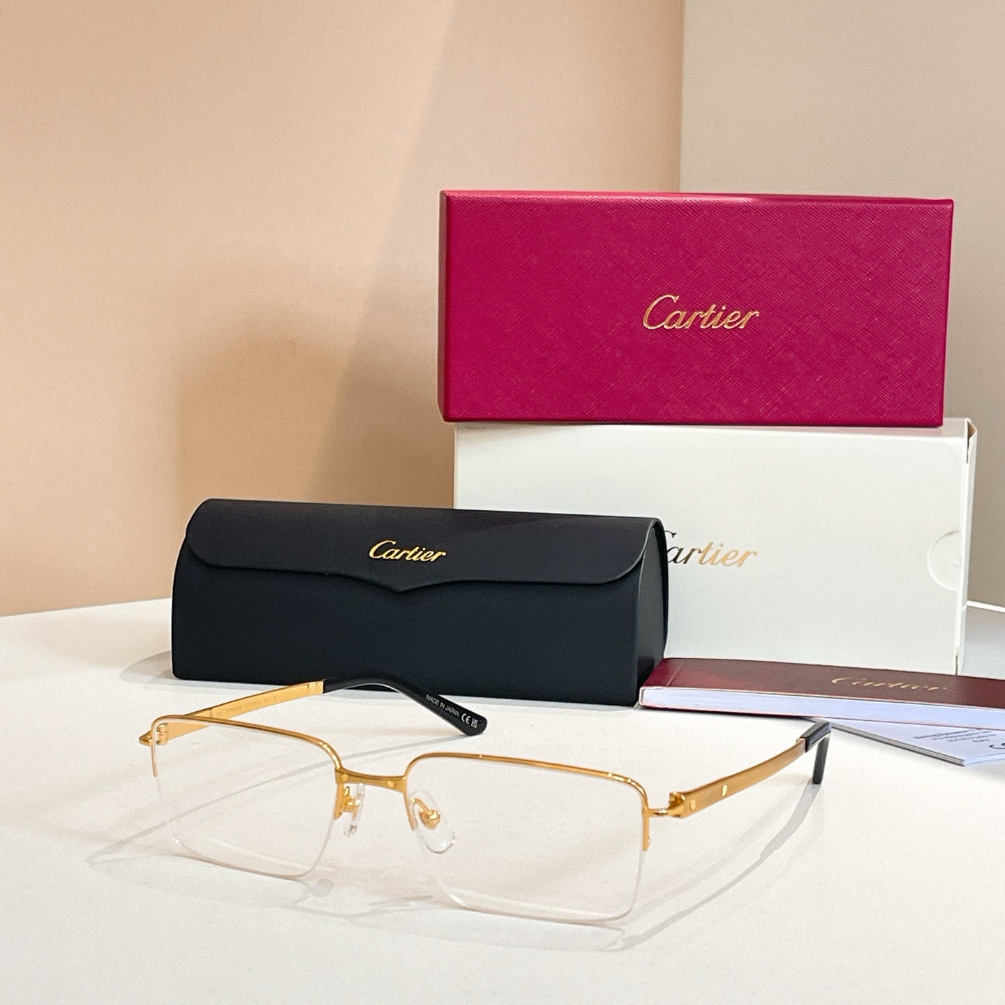 CARTIER SUNGLASSES SANTOSSEMI RIMLESS RECTANGULAR FRAME SUNGLASSES CT0554O IN METAL