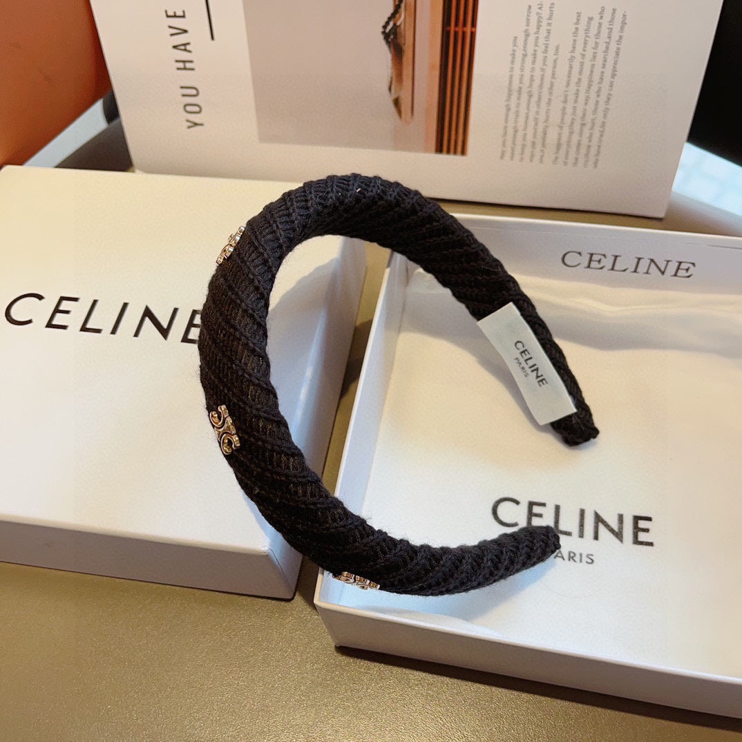 CELINE HAIR ACCESSORIES BLACK WOOL FABRIC HAIRBAND 402917