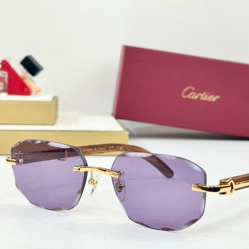 CARTIER SUNGLASSES C DE GEOMETRIC FRAME SUNGLASSES CT0606S IN METAL AND WOODEN