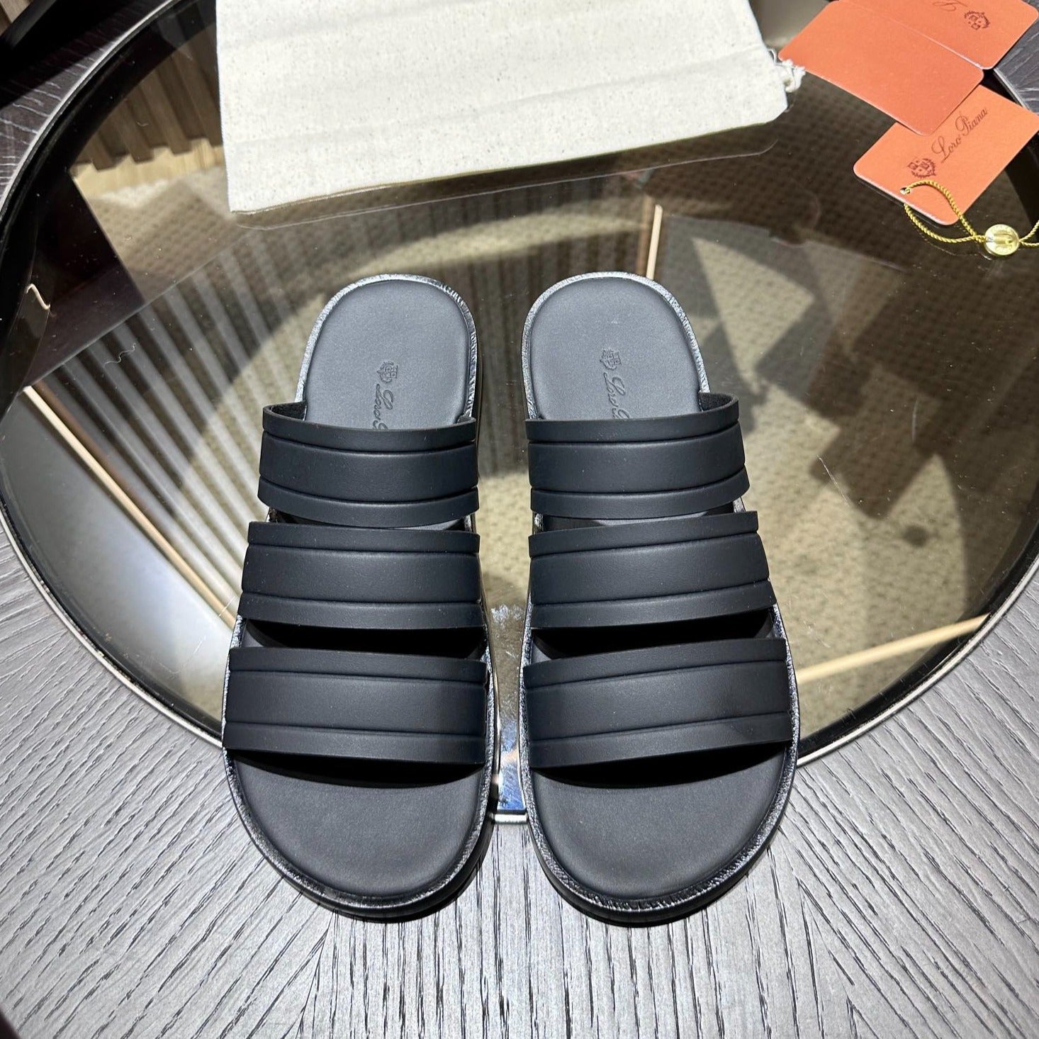 LORO PIANA MEN SHOES LP NAHA SANDAL BLACK LAMBSKIN