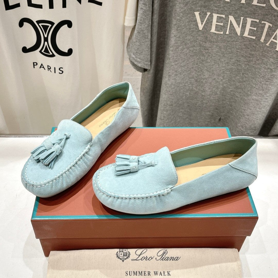 LORO PIANA SHOE dot sole walk mocassin cloud blue suede