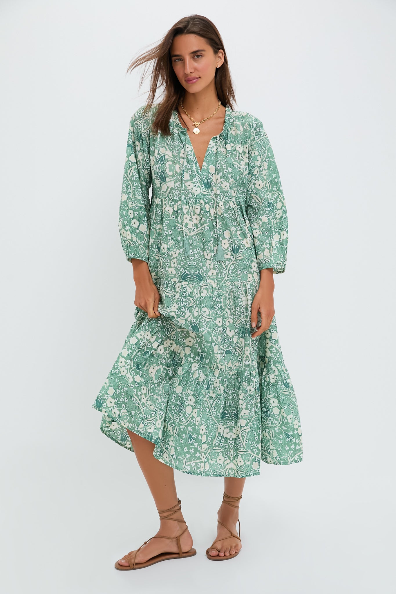 TNUCK BEACH Misty Jade Blossom Long Sleeve Salty Paloma Caftan