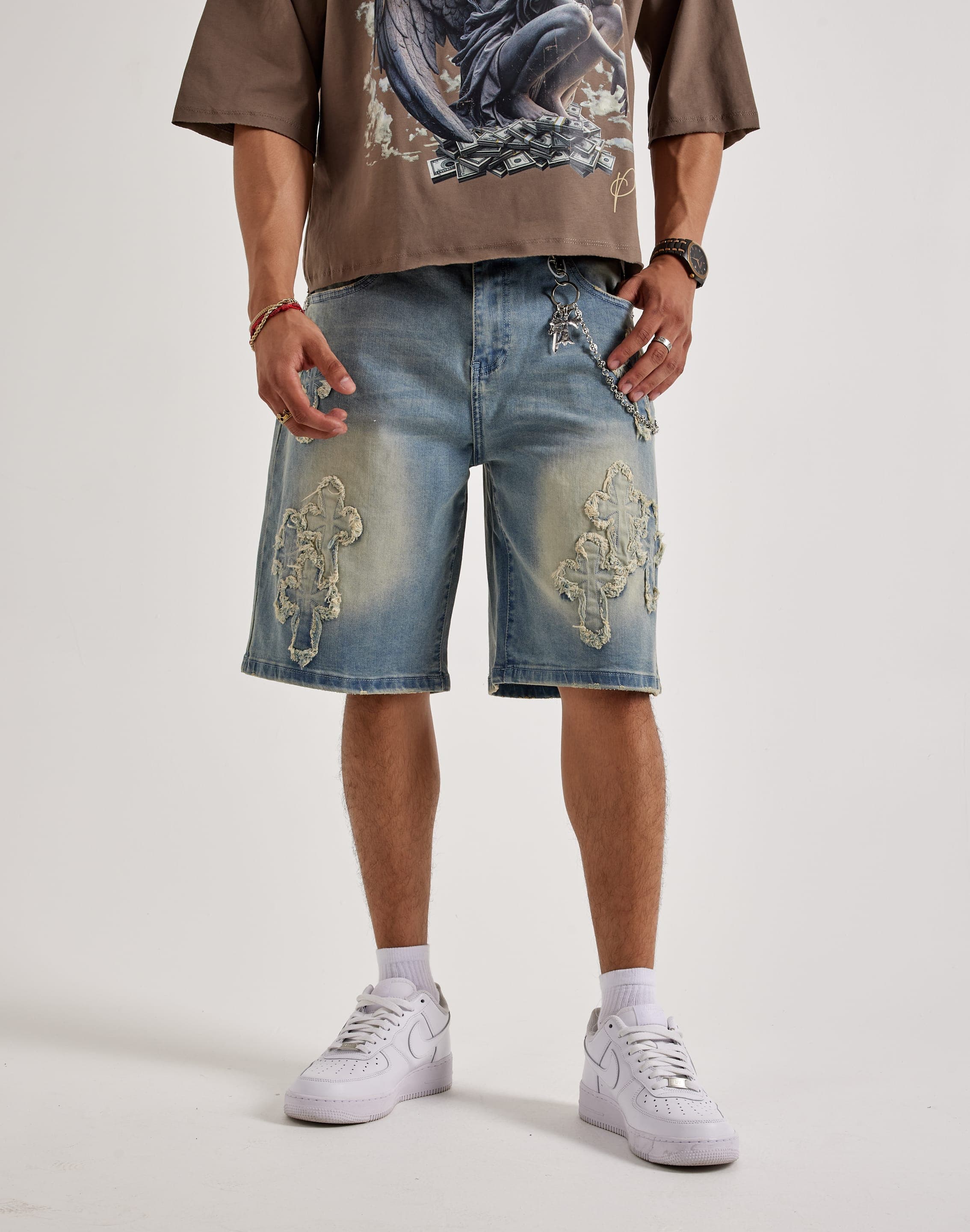 Kilogram Cross Chain Denim Shorts