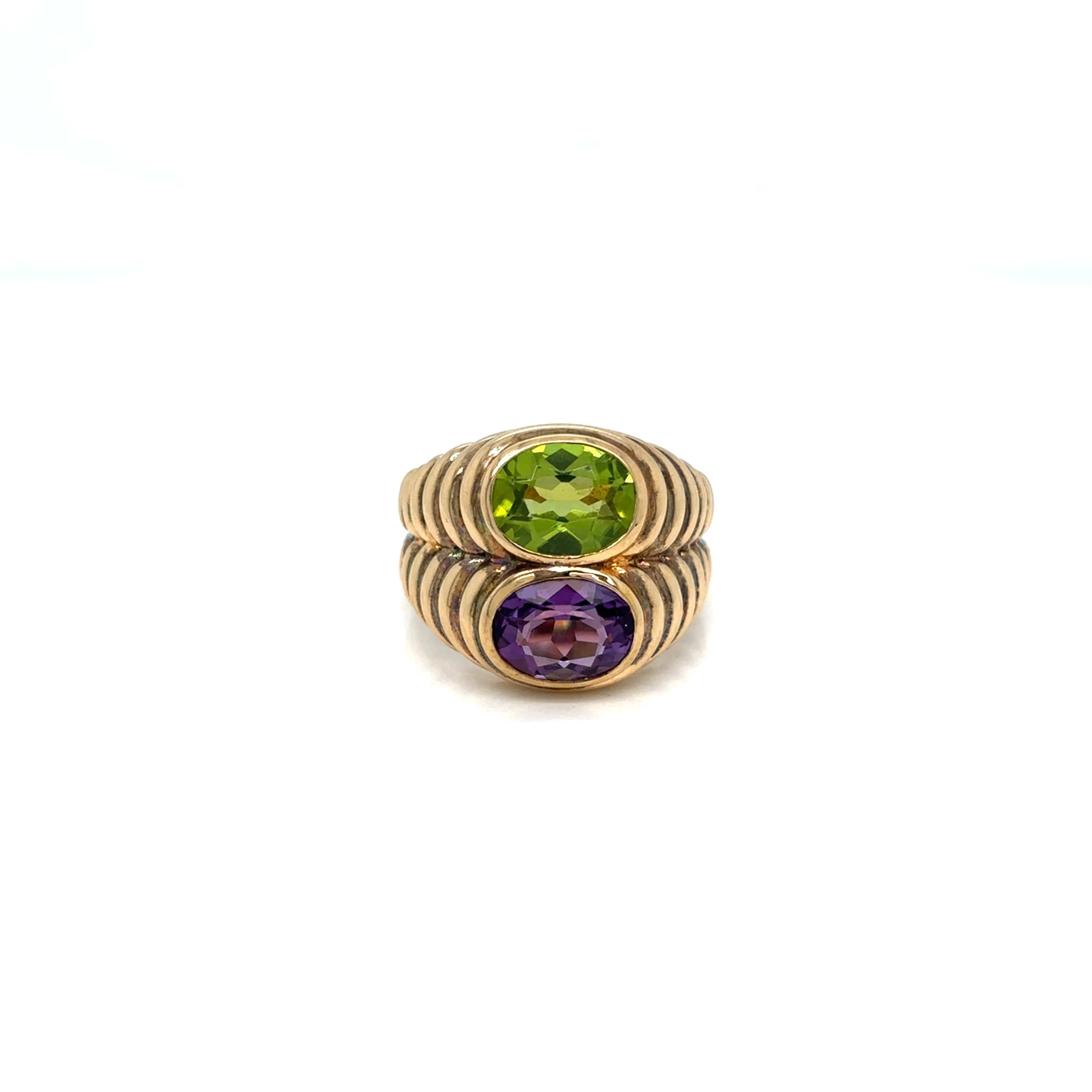 DE MARIA FINE & ANTIQUE JEWELRY BULGARI   Doppio Baccellato Peridot & Amethyst Gold Ring