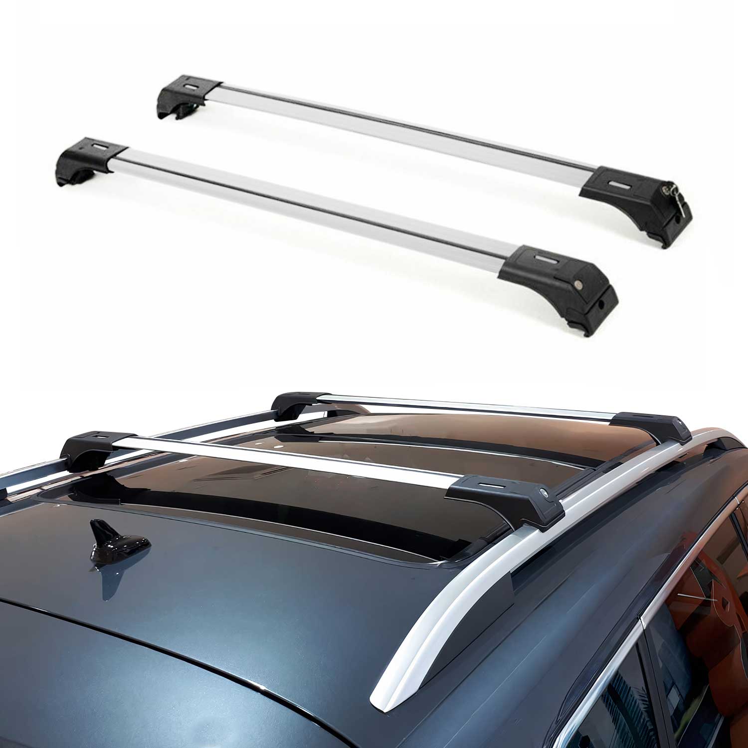 OMTEC 2013 2023 Subaru XV Crosstrek Roof Rack Cross Bars Silver