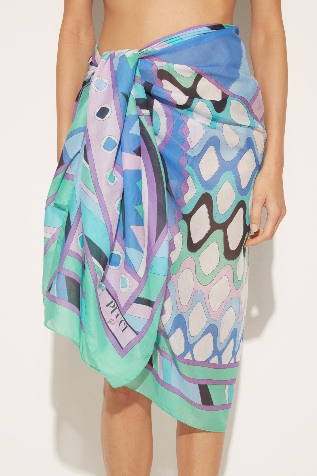 PUCCI Vivara Print Cotton Sarong Celeste Bianco