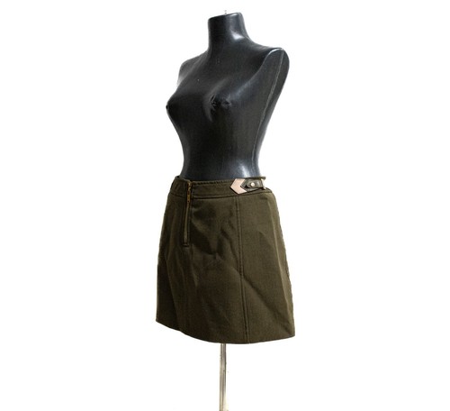 LOUIS VUITTON Tencel Mid length Leather Belts Skirt 36sz