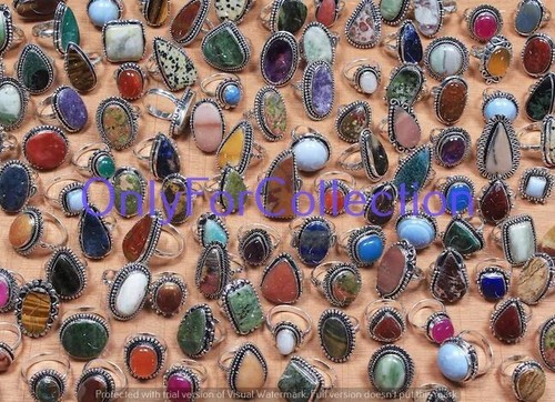 Special Unakite & Mix Gemstone 10Pcs Rings 925 Sterling Silver Plated Lot