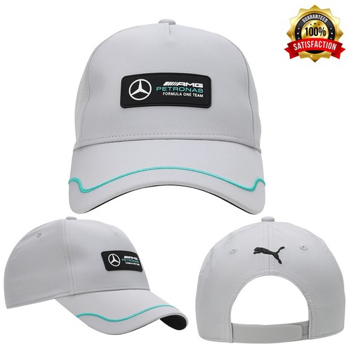 PUMA MERCEDES AMG PETRONAS F1 TEAM MOTORSPORT BASEBALL CAP METAL LOGO SILVER CAP