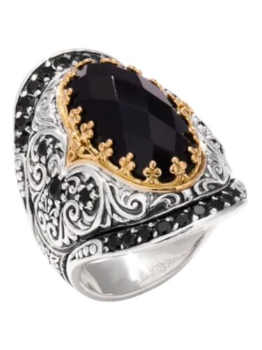 Konstantino Sibylla Silver18k Gold Spinel & Onyx Ring DMK2012 314 CUT S7