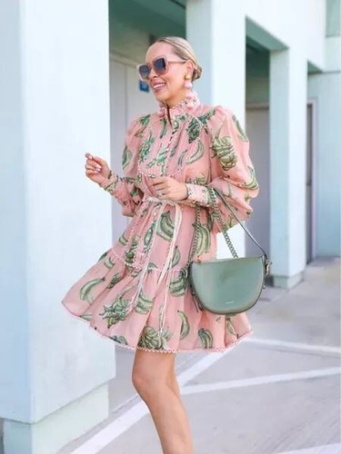ALEMAIS Bananarama Mini Dress Pink Size AU8 US4 Fruit print Vacation