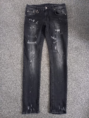 Azat Mard Destroyed Spray Paint Jeans Black Size W32