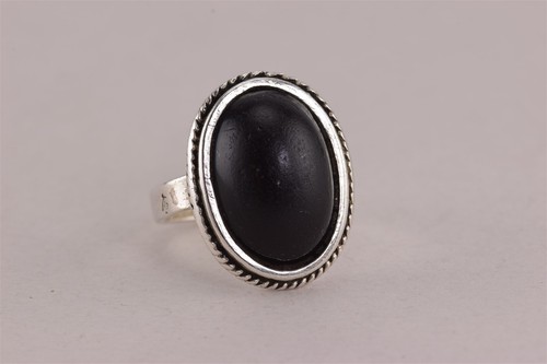 Sterling Silver Oval Black Onyx Rope Trimmed Bezel Band Ring 925 Sz: 4