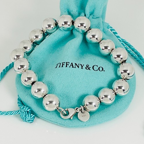 8" inch Tiffany & Co HardWear Bead Ball Bracelet in Silver with Blue Pouch