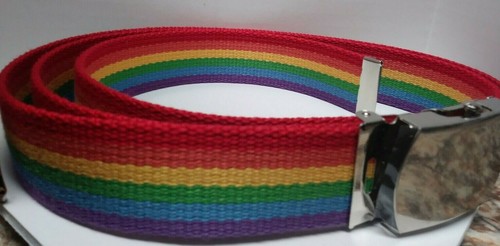 Gay Pride Rainbow Belt w  military type buckle Unisex 50" cut to size