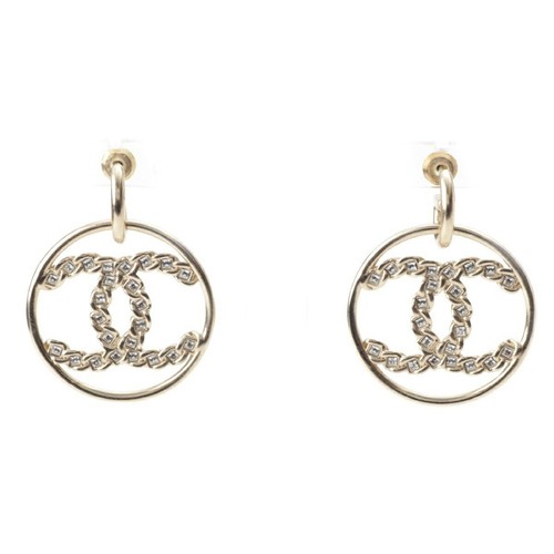 CHANEL Earrings CC Round Rhinestone G GP Swing B19P COCO authentic