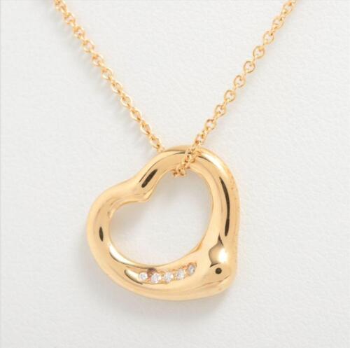 Authentic Tiffany & Co. Open Heart 5P Diamond Pendant Necklace K18YG w/Box U