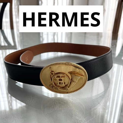 HERMES Reversible 80 belt trumpet g buckle vintage