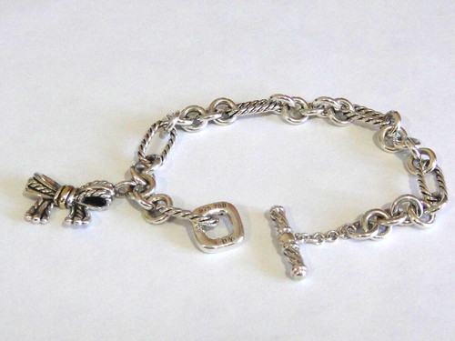 DAVID YURMAN 18K, 925 SILVER BOW FIGARO CHAIN BRACELET sz M
