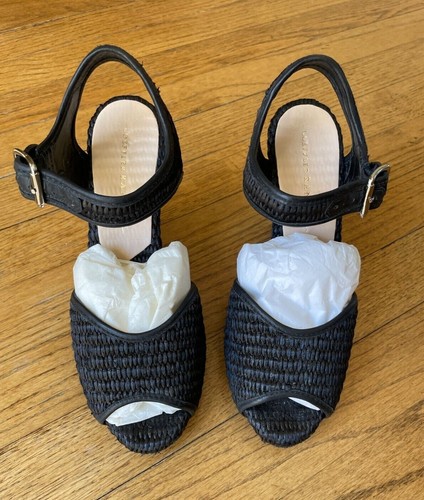 Womens Loeffler Randall Valentine Raffia Wedge Sandals 6.5 B Black   EXCELLENT!