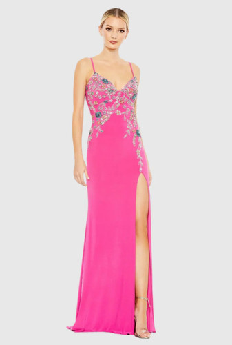 Mac Duggal Multi Color Beaded Floral Cami Gown