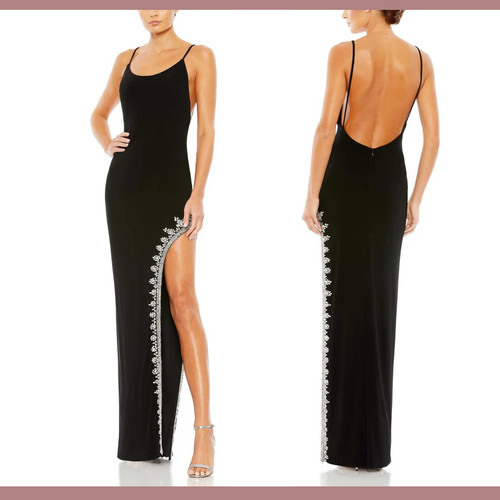 NWT $398 Mac Duggal [ 6 ] Rhinestone Encrusted Side Slit Cami Bodycon Gown S896