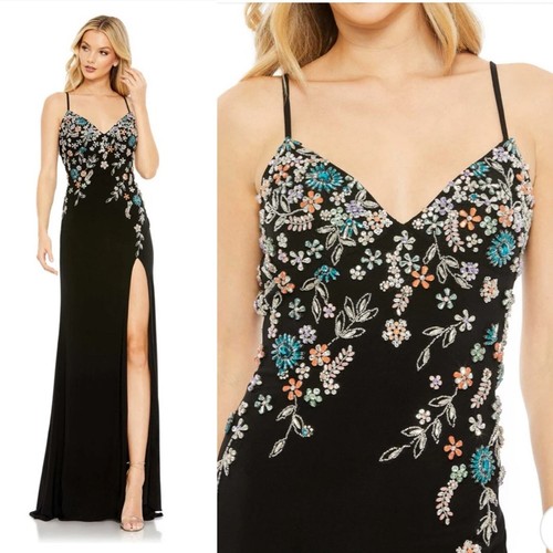 Mac Duggal #42006 Multicolor Beaded Cami Gown black dress rhinestone wedding 8