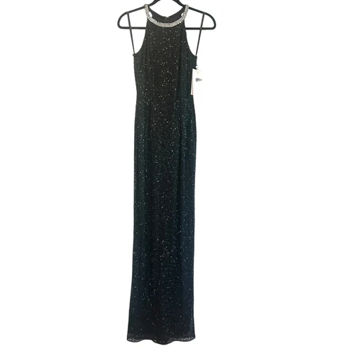 NWT Mac Duggal Beaded Sleeveless High Neck Column Gown w Rhinestone Collar *READ
