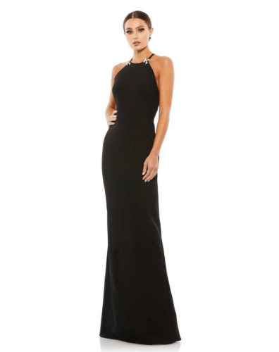 Mac Duggal Nude Multi Embellished Cut Out Lace Up Cap Sleeve Gown Sz 2 $598 NEW