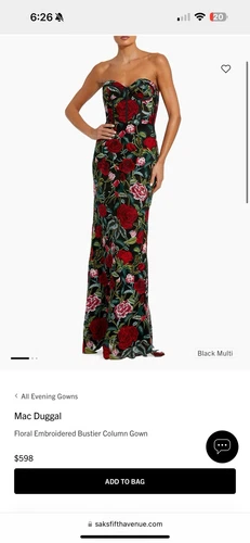 Mac Duggal Sheer Bustier Top Floral Applique Strapless Gown Size 8  $598 Retails