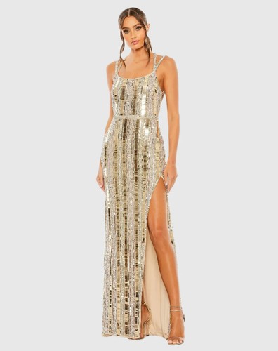 NWT $698 Mac Duggal 93981 Halter Neck Embellished Detailed Back Gown 2