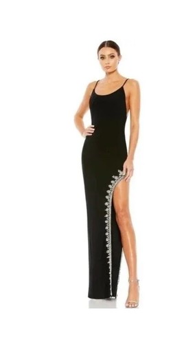 Mac Duggal Rhinestone Encrusted Side Slit Cami Bodycon Gown black 42002 Size 4