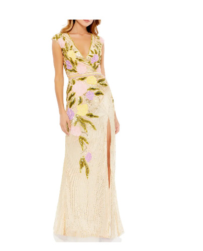 MAC DUGGAL 5420D FLORAL SEQUIN SHEATH THIGH SLIT NUDE MULTI COLOR GOWN 2