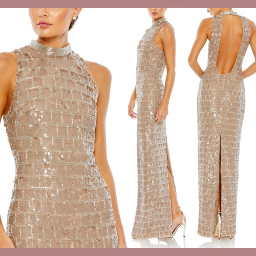 Mac Duggal 5503 Sequined Floral Embellished Long Gown nude Multi Sz 2