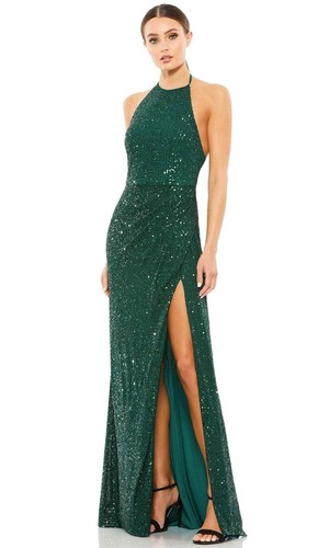 Mac Duggal 26622 Sequined Halter Neck Gown Sz 4 Bottle Green $358