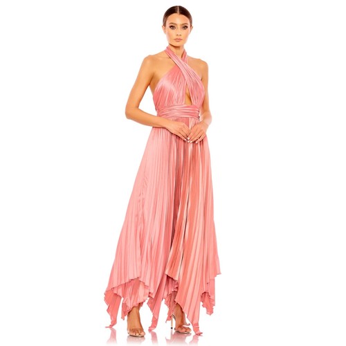 NWT Mac Duggal [ 6 ] 93981 Halter Neck Embellished Detailed Back Gown Nude #J706