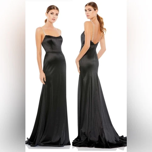 Mac Duggal CHARME RHINESTONE STRAP TRUMPET GOWN