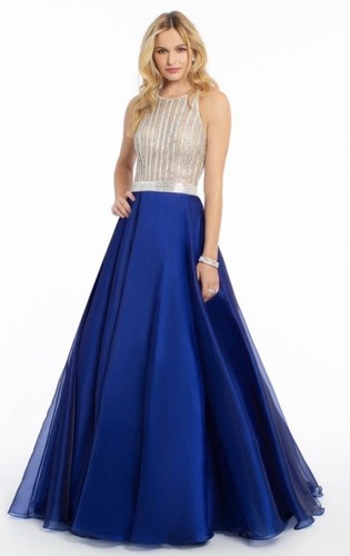 CAMILLE LA VIE Crystal Beaded Rhinestone Illusion Sheer Ball Gown 6 MAC DUGGAL