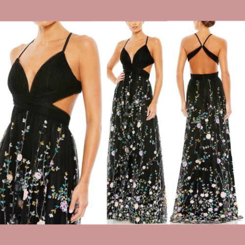 NWT $598 Mac Duggal [ 2 ] Plunging V Neck Embellished Gown 67976 #J534