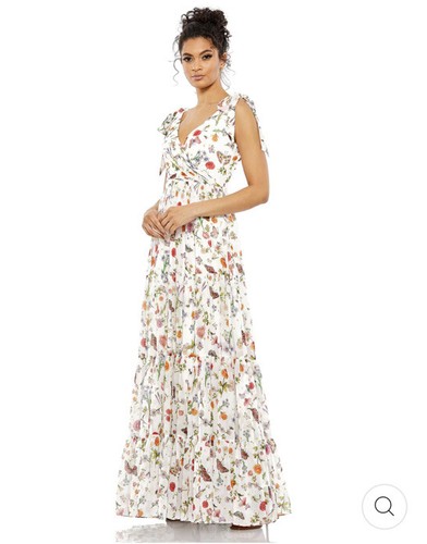 with tags IEENA FOR MAC DUGGAL FLORAL PRINT SLEEVELESS SOFT TIE SHOULDER GOW