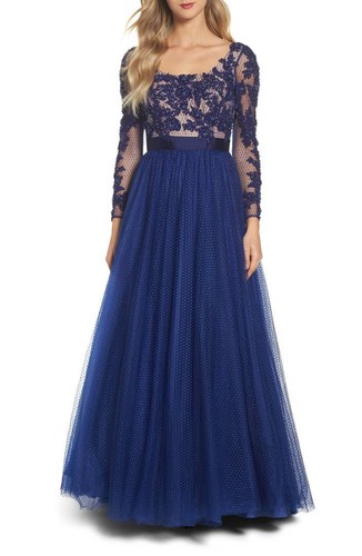 Mac Duggal Mint Floral Beaded Top Gown