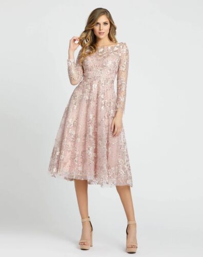 NWT $998 Mac Duggal [ 10 ] Pearl Embellished High Neck Cut Out Gown Nude #G1881