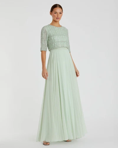 Mac Duggal 9180 Chiffon Gown W Fully Beaded 3 4 Sleeve Top Size 4