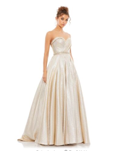 MAC DUGGAL 66978 METALLIC SWEETHEART BALLGOWN OYSTER $598 SIZE 2