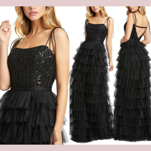 NWT $498 IEENA MAC DUGGAL [ 2 ] 26281 Sequined Bustier Tiered Ruffle Gown J1235